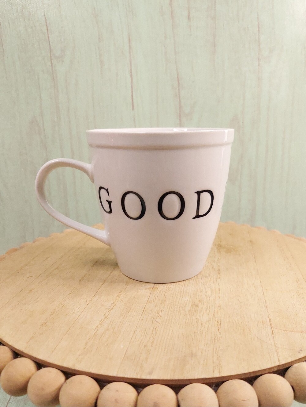 Cost Plus World Market White Mug with Black 'GOOD MORNING’ Etched Lettering